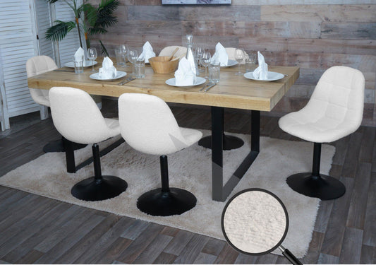Cosmo Casa - Set van 6 Eetkamerstoelen - Keukenstoelen - Draaistoelen - Staal - Stoftextiel Bouclé - 450gm - FSC - Beige