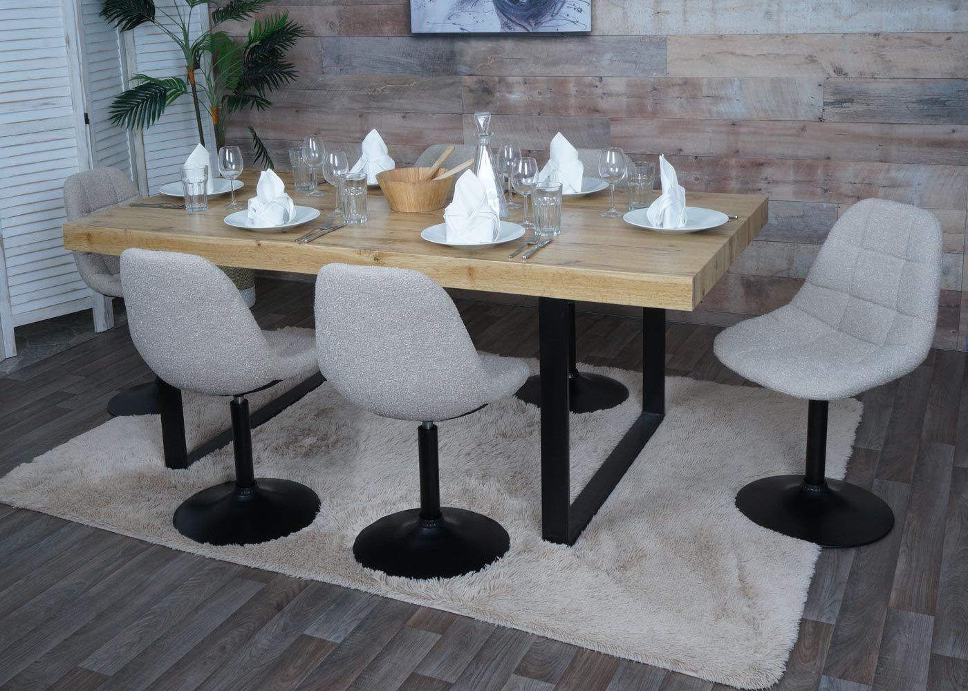 Cosmo Casa - Set van 6 Eetkamerstoelen - Keukenstoelen - Draaistoelen - Staal - Stoftextiel Bouclé - 450gm - FSC - Taupe