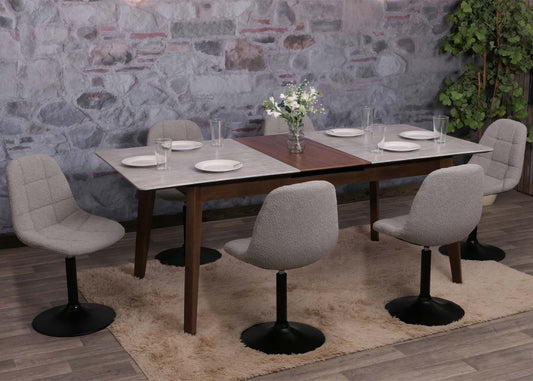 Cosmo Casa - Set van 6 Eetkamerstoelen - Keukenstoelen - Draaistoelen - Staal - Stoftextiel Bouclé - 450gm - FSC - Grijs