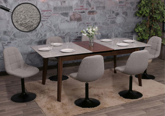 Cosmo Casa - Set van 6 Eetkamerstoelen - Keukenstoelen - Draaistoelen - Staal - Stoftextiel Bouclé - 450gm - FSC - Grijs