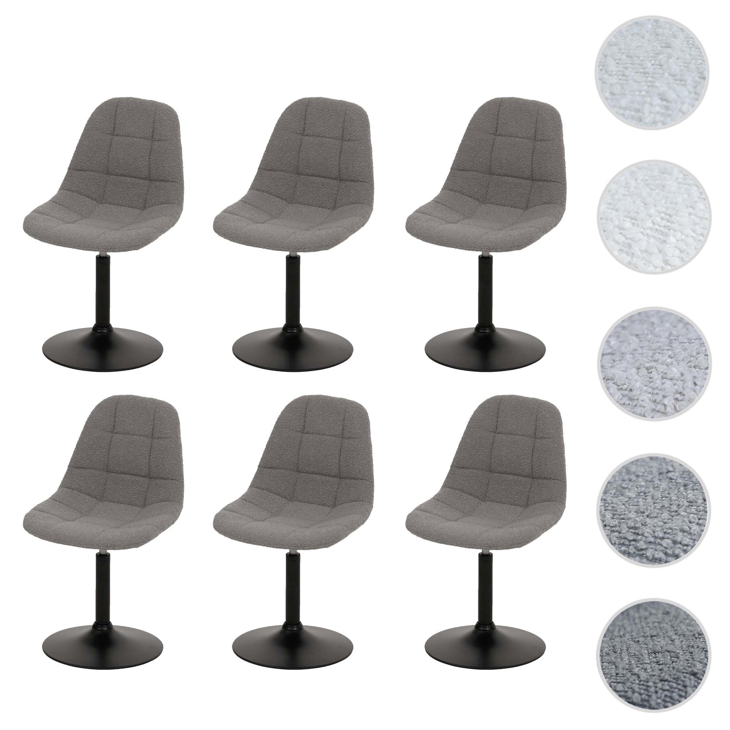 Cosmo Casa - Set van 6 Eetkamerstoelen - Keukenstoelen - Draaistoelen - Staal - Stoftextiel Bouclé - 450gm - FSC - Grijs