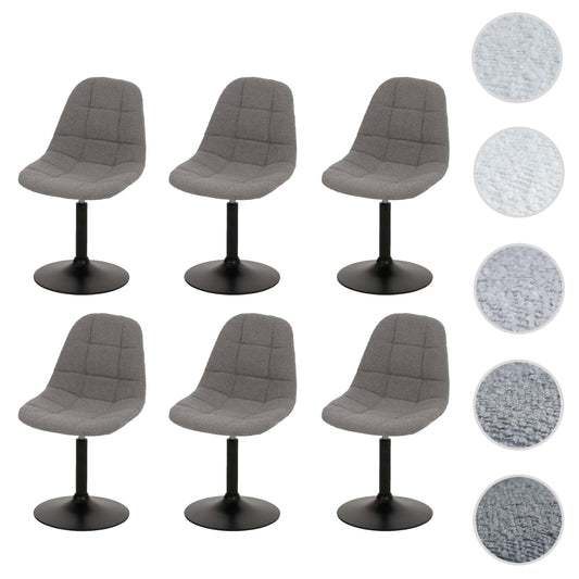 Cosmo Casa - Set van 6 Eetkamerstoelen - Keukenstoelen - Draaistoelen - Staal - Stoftextiel Bouclé - 450gm - FSC - Grijs