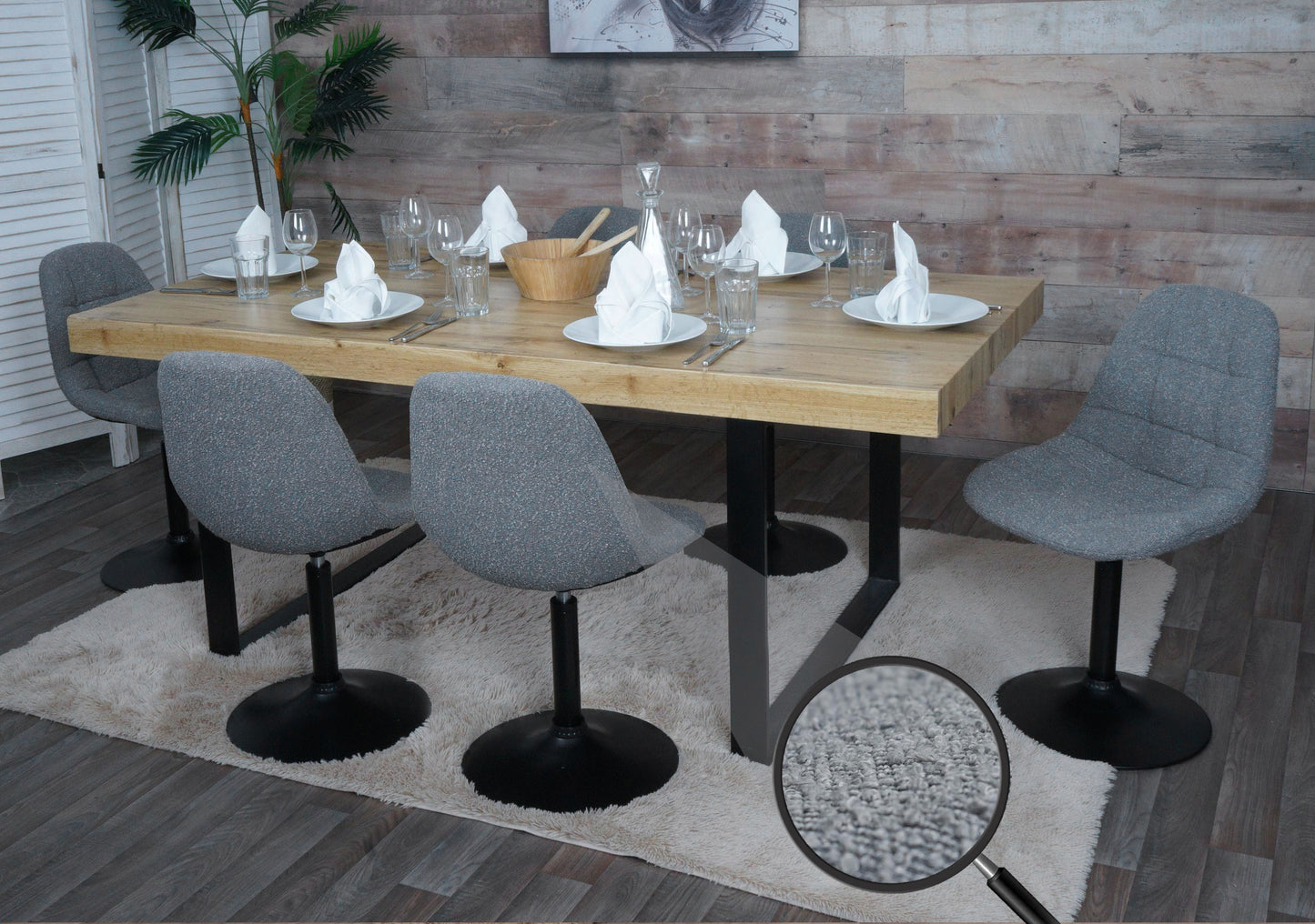 Cosmo Casa - Set van 6 Eetkamerstoelen - Keukenstoelen - Draaistoelen - Staal - Stoftextiel Bouclé - 450gm - FSC - Donkergrijs