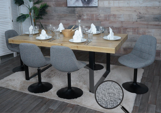 Cosmo Casa - Set van 6 Eetkamerstoelen - Keukenstoelen - Draaistoelen - Staal - Stoftextiel Bouclé - 450gm - FSC - Donkergrijs