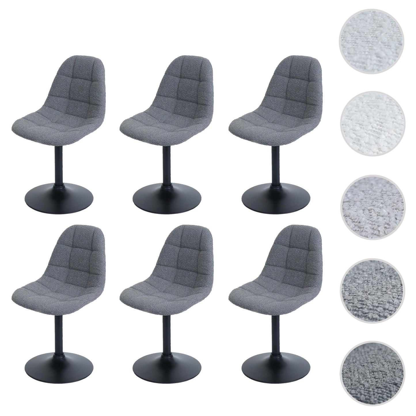 Cosmo Casa - Set van 6 Eetkamerstoelen - Keukenstoelen - Draaistoelen - Staal - Stoftextiel Bouclé - 450gm - FSC - Donkergrijs