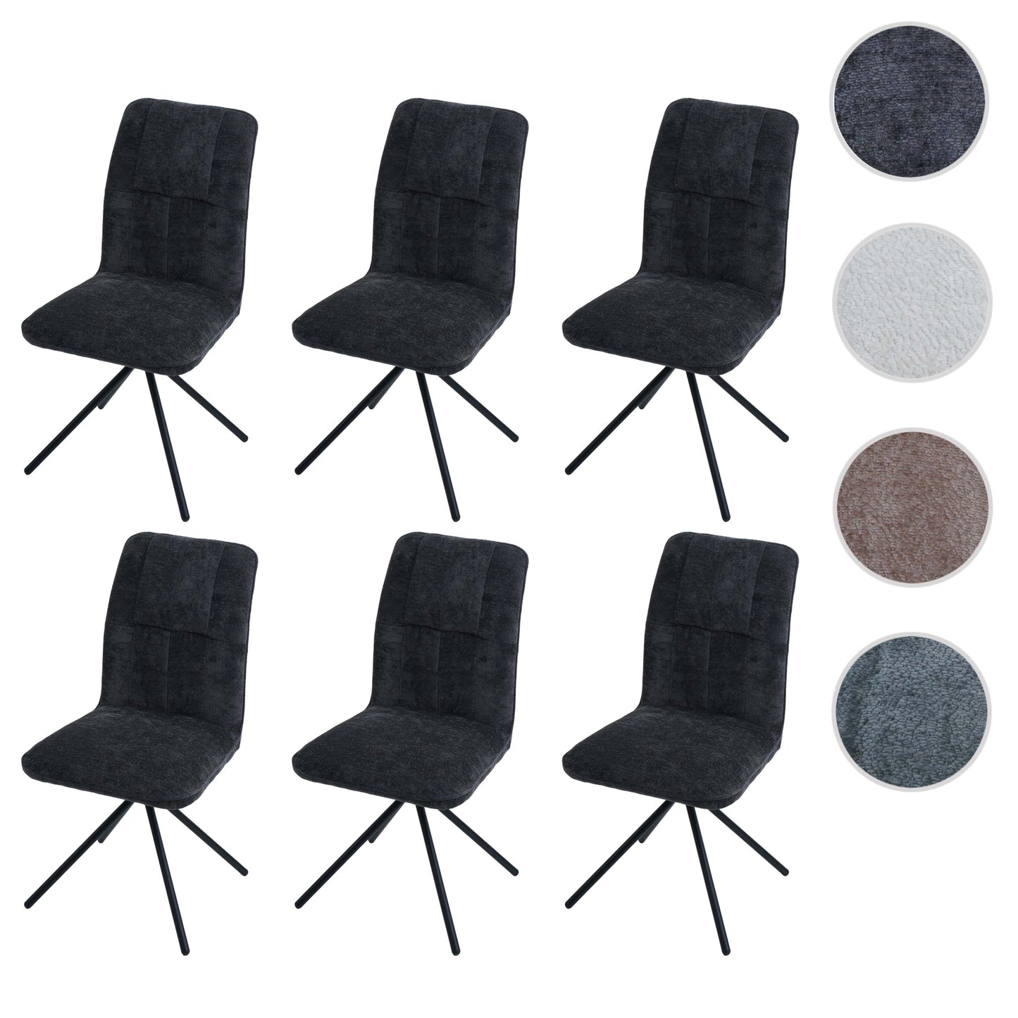 Cosmo Casa - Set van 6 Eetkamerstoelen - Draaibare Keukenstoel met Auto-Return - Chenille Textiel - Donkergrijs