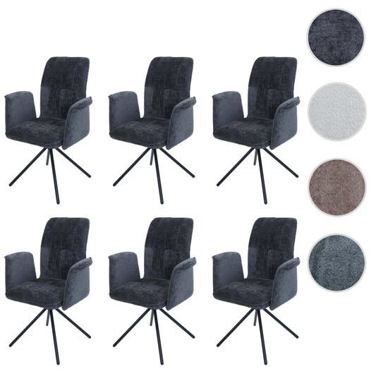 Cosmo Casa - Set van 6 Eetkamerstoelen - Roterende Armleuning met Auto-Return - Chenille Textiel - Donkergrijs