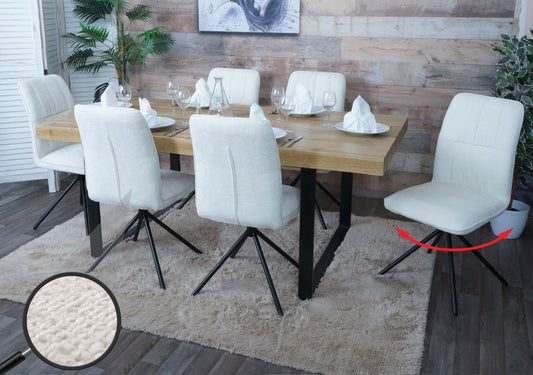 Cosmo Casa - Set van 6 Eetkamerstoelen - Draaibare Keukenstoel met Auto-Return - Chenille Textiel - Crème