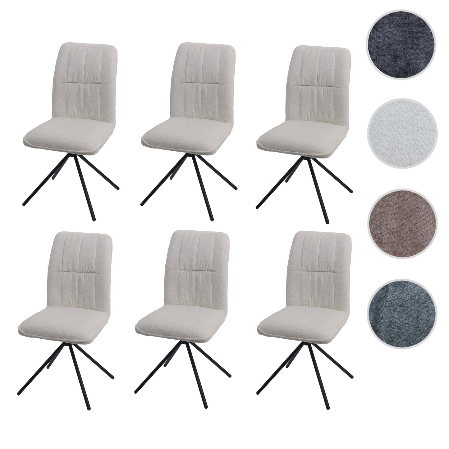 Cosmo Casa - Set van 6 Eetkamerstoelen - Draaibare Keukenstoel met Auto-Return - Chenille Textiel - Crème