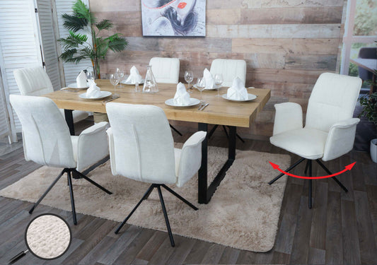 Cosmo Casa - Set van 6 Eetkamerstoelen - Roterende Armleuning met Auto-Return - Chenille Textiel - Crème