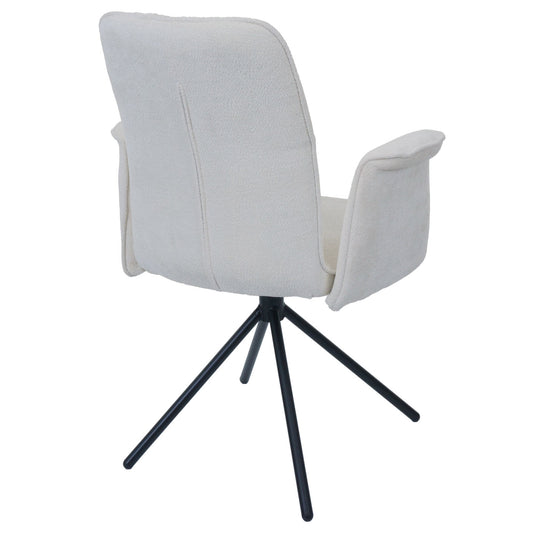 Cosmo Casa - Set van 6 Eetkamerstoelen - Roterende Armleuning met Auto-Return - Chenille Textiel - Crème