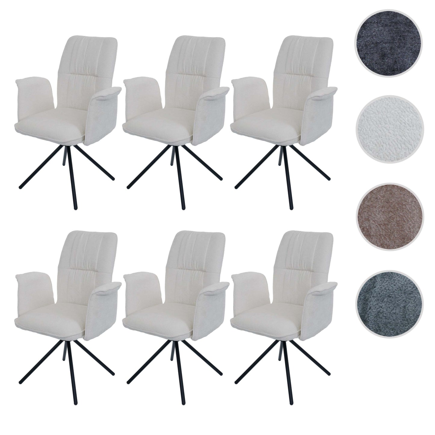 Cosmo Casa - Set van 6 Eetkamerstoelen - Roterende Armleuning met Auto-Return - Chenille Textiel - Crème