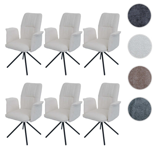 Cosmo Casa - Set van 6 Eetkamerstoelen - Roterende Armleuning met Auto-Return - Chenille Textiel - Crème