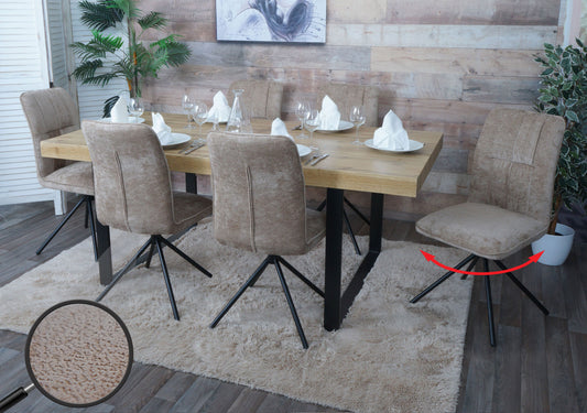 Cosmo Casa - Set van 6 Eetkamerstoelen - Draaibare Keukenstoel met Auto-Return - Chenille Textiel - Lichtbruin