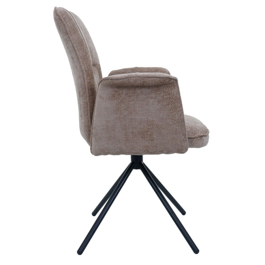 Cosmo Casa - Set van 6 Eetkamerstoelen - Roterende Armleuning met Auto-Return - Chenille Textiel - Lichtbruin
