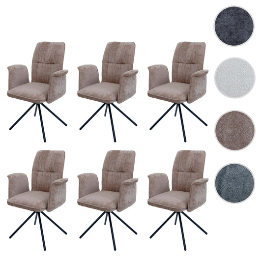 Cosmo Casa - Set van 6 Eetkamerstoelen - Roterende Armleuning met Auto-Return - Chenille Textiel - Lichtbruin