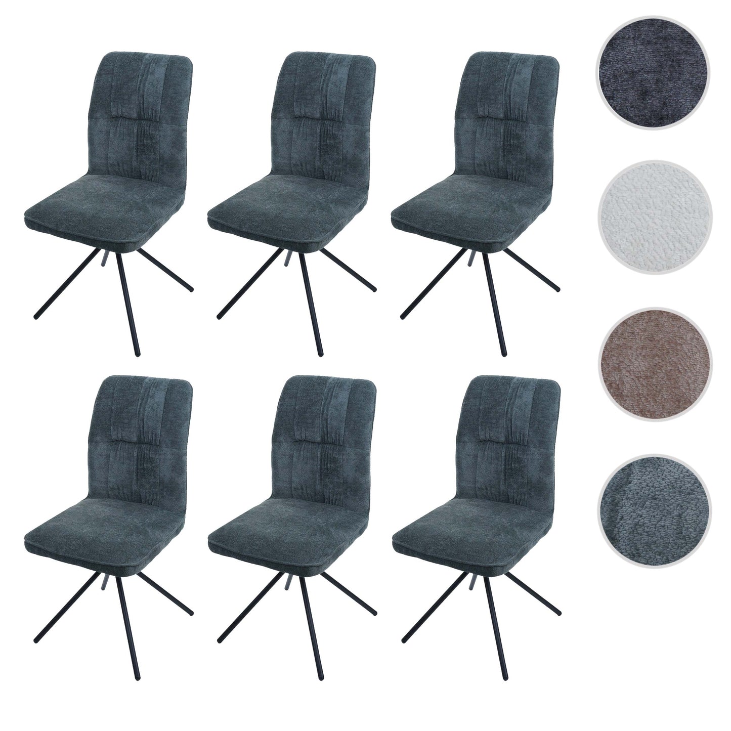 Cosmo Casa - Set van 6 Eetkamerstoelen - Draaibare Keukenstoel met Auto-Return - Chenille Textiel - Blauwgroen