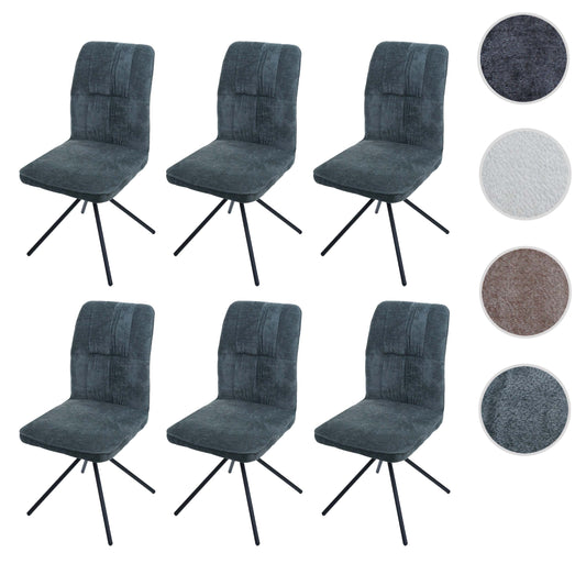 Cosmo Casa - Set van 6 Eetkamerstoelen - Draaibare Keukenstoel met Auto-Return - Chenille Textiel - Blauwgroen