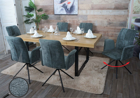 Cosmo Casa - Set van 6 Eetkamerstoelen - Roterende Armleuning met Auto-Return - Chenille Textiel - Blauwgroen
