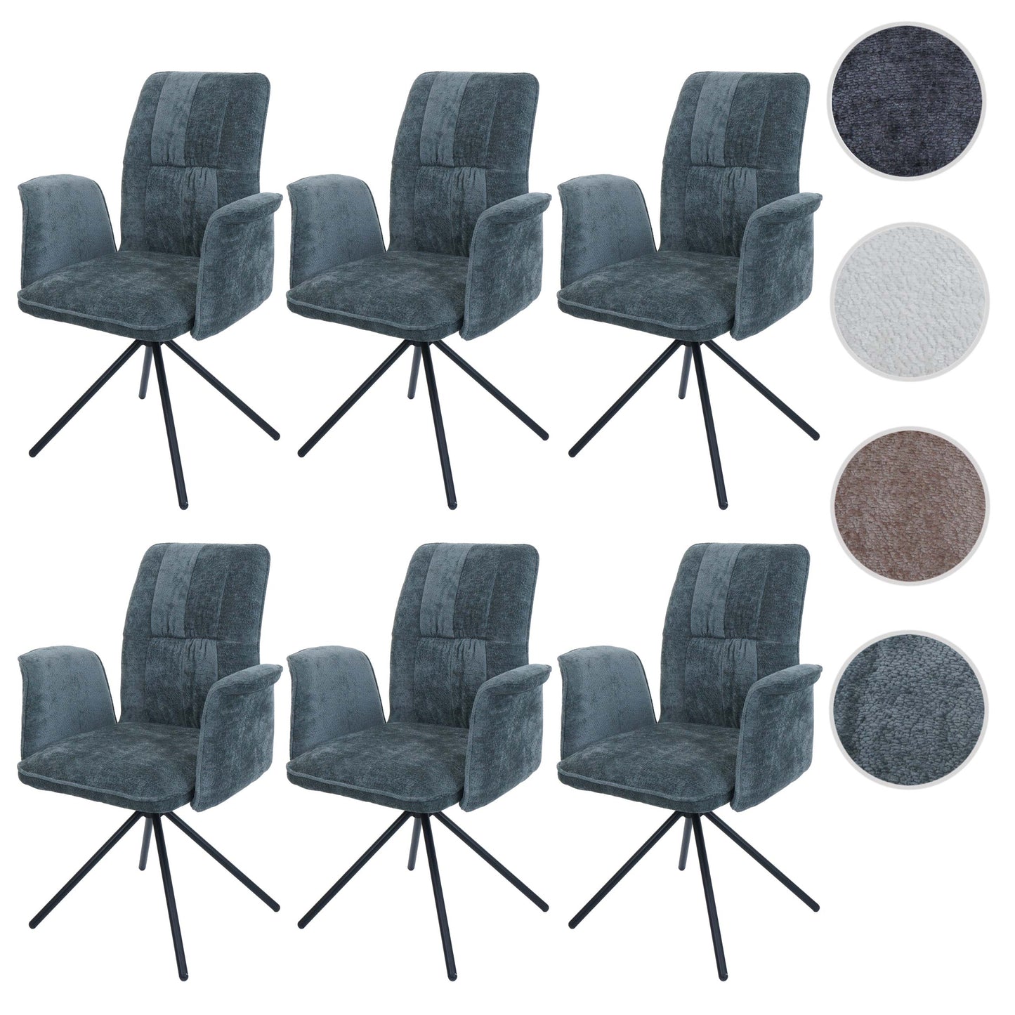Cosmo Casa - Set van 6 Eetkamerstoelen - Roterende Armleuning met Auto-Return - Chenille Textiel - Blauwgroen
