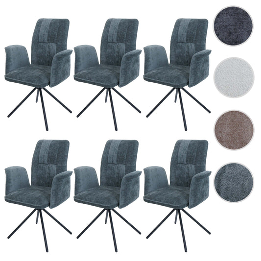 Cosmo Casa - Set van 6 Eetkamerstoelen - Roterende Armleuning met Auto-Return - Chenille Textiel - Blauwgroen