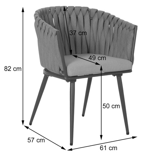 Cosmo Casa - Set van 6 Eetkamerstoelen - Binnenstoelen met Armleuning - Aluminium Frame - Olefin Touwgaas - Crème Kussen - Lichtbruin