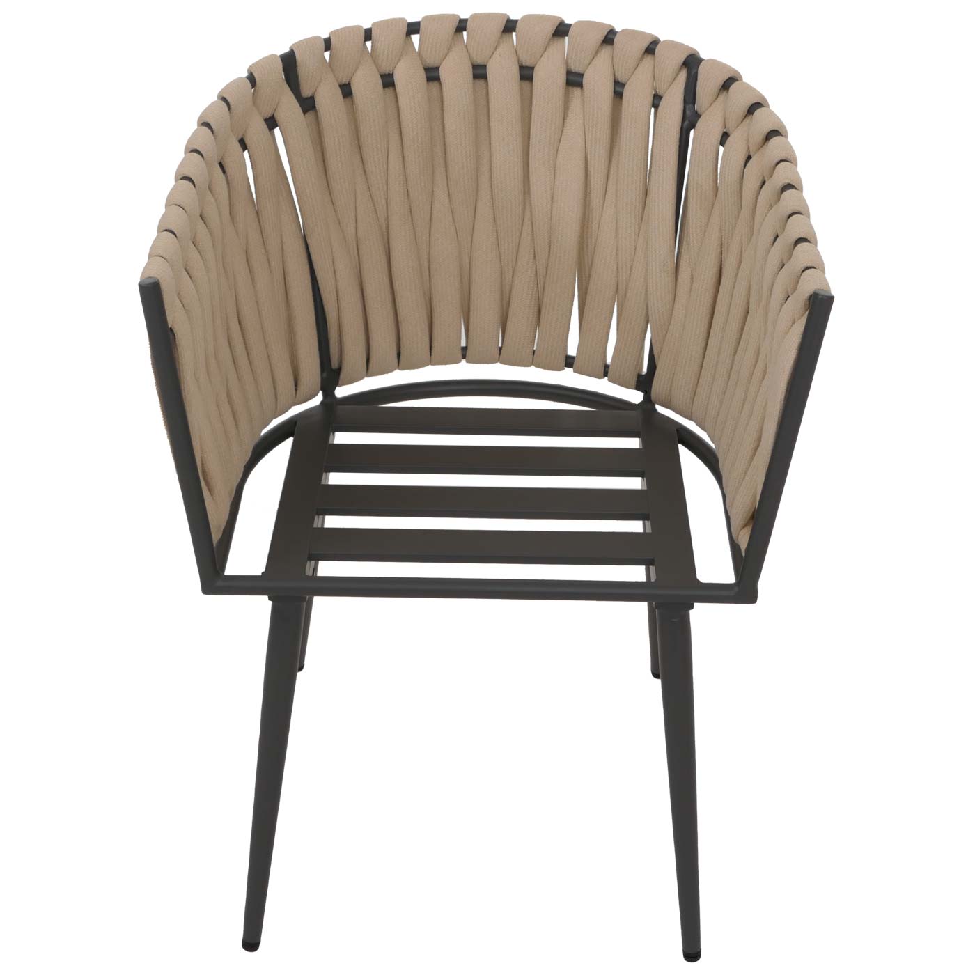 Cosmo Casa - Set van 6 Eetkamerstoelen - Binnenstoelen met Armleuning - Aluminium Frame - Olefin Touwgaas - Crème Kussen - Lichtbruin