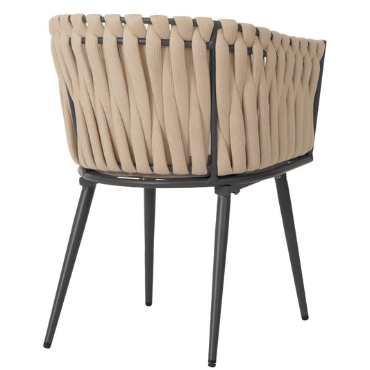 Cosmo Casa - Set van 6 Eetkamerstoelen - Binnenstoelen met Armleuning - Aluminium Frame - Olefin Touwgaas - Crème Kussen - Lichtbruin