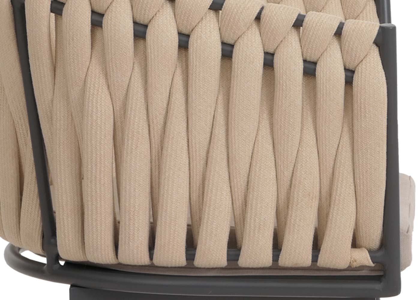 Cosmo Casa - Set van 6 Eetkamerstoelen - Binnenstoelen met Armleuning - Aluminium Frame - Olefin Touwgaas - Crème Kussen - Lichtbruin