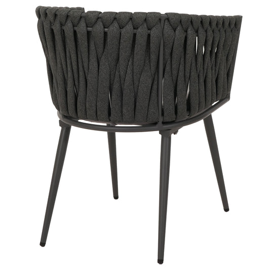 Cosmo Casa - Set van 6 Eetkamerstoelen - Binnenstoelen met Armleuning - Aluminium Frame - Olefin Touwgaas - Crème Kussen - Lichtbruin