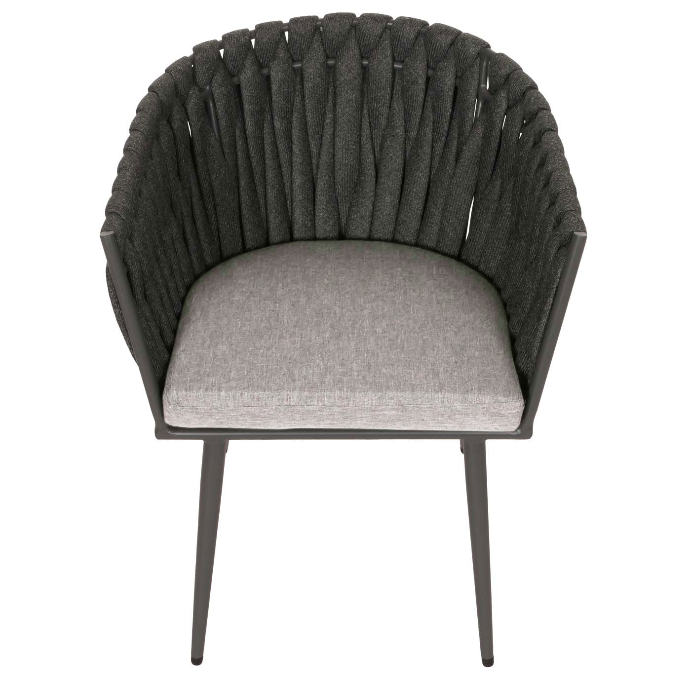 Cosmo Casa - Set van 6 Eetkamerstoelen - Binnenstoelen met Armleuning - Aluminium Frame - Olefin Touwgaas - Crème Kussen - Lichtbruin