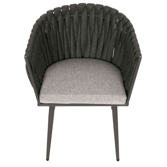 Cosmo Casa - Set van 6 Eetkamerstoelen - Binnenstoelen met Armleuning - Aluminium Frame - Olefin Touwgaas - Crème Kussen - Lichtbruin