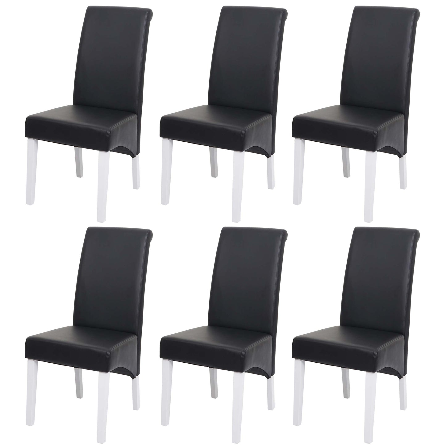 Cosmo Casa - Set van 6 Eetkamerstoelen - Witte poten - Leer - Zwart