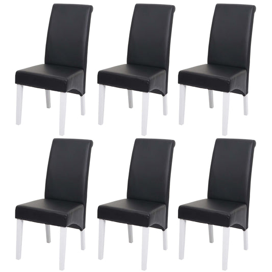 Cosmo Casa - Set van 6 Eetkamerstoelen - Witte poten - Leer - Zwart