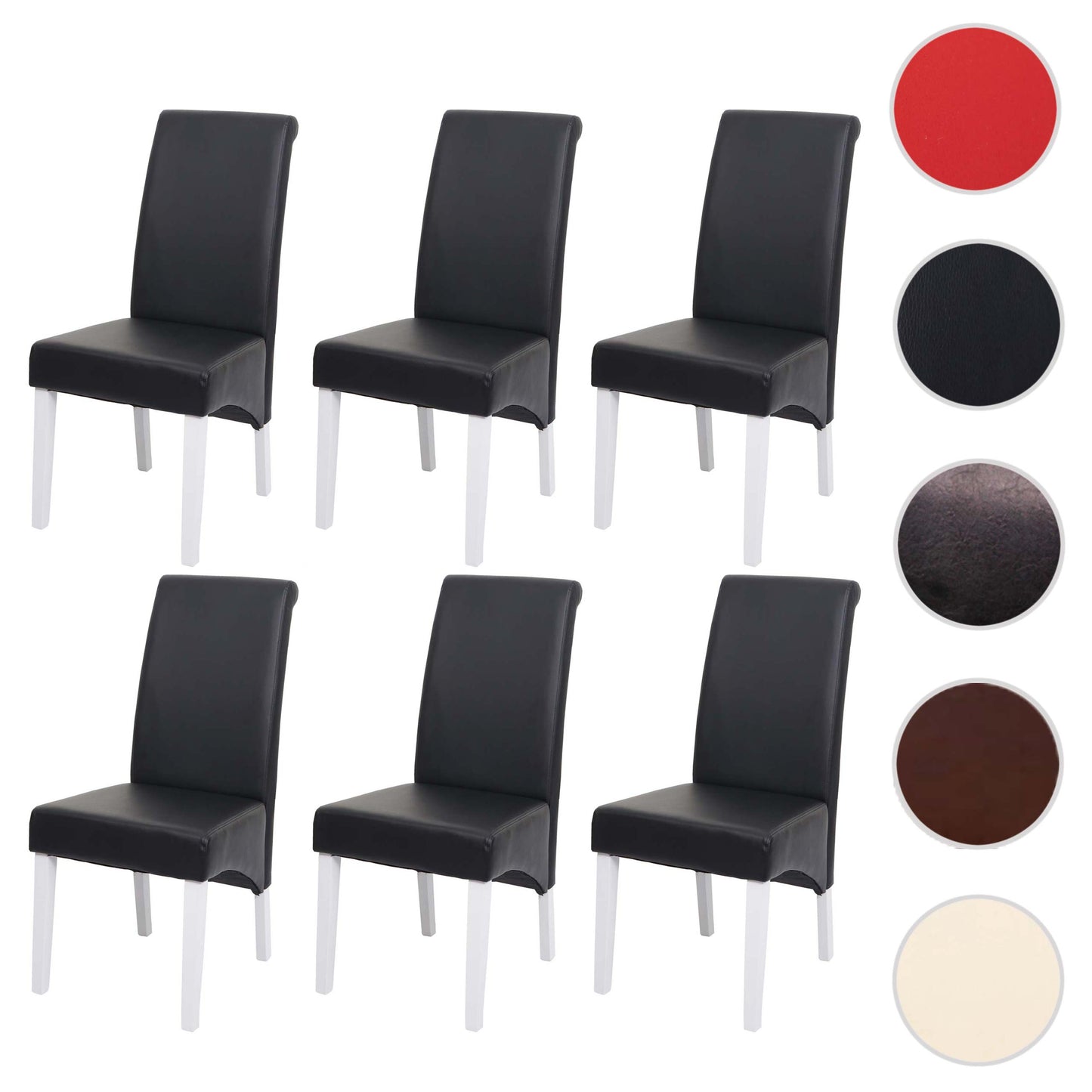 Cosmo Casa - Set van 6 Eetkamerstoelen - Witte poten - Leer - Zwart