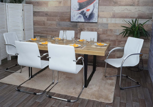 Cosmo Casa - Eetkamerstoelen set van 6 - Cantileverstijl - Staal - Wit