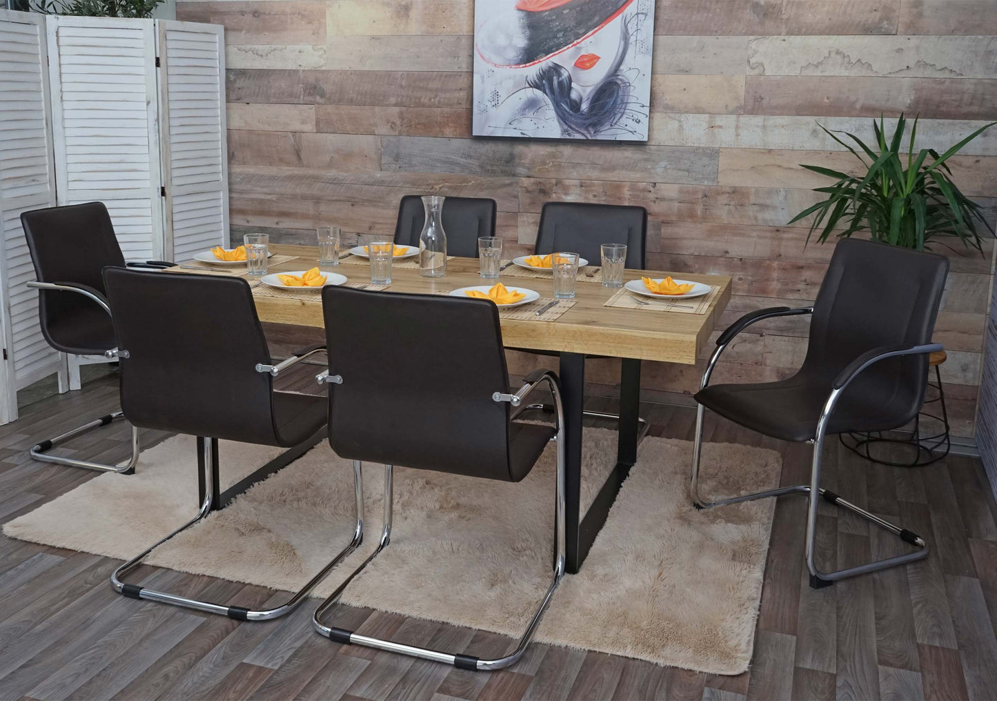 Cosmo Casa - Eetkamerstoelen set van 6 - Cantileverstijl - Staal - Bruin