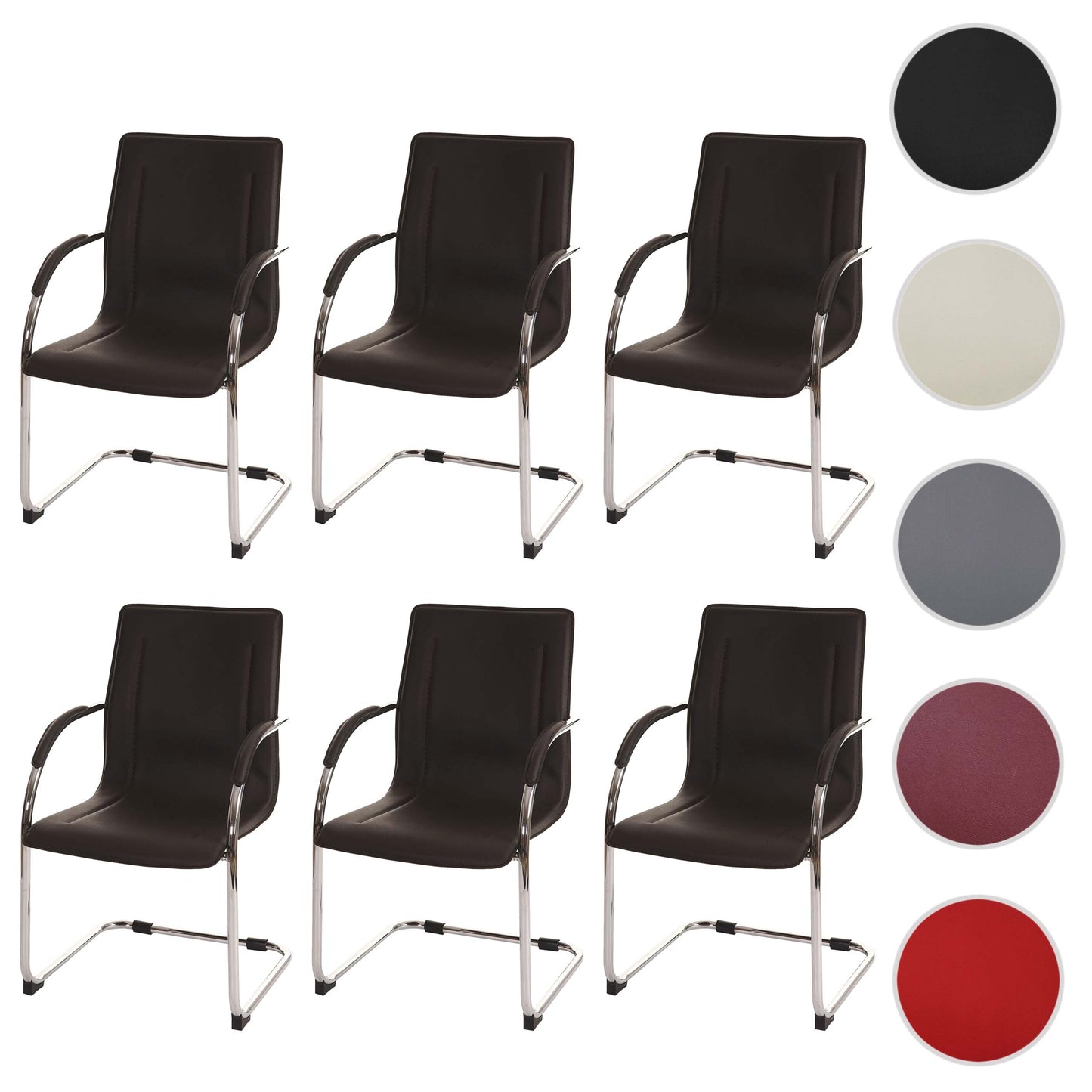 Cosmo Casa - Eetkamerstoelen set van 6 - Cantileverstijl - Staal - Bruin