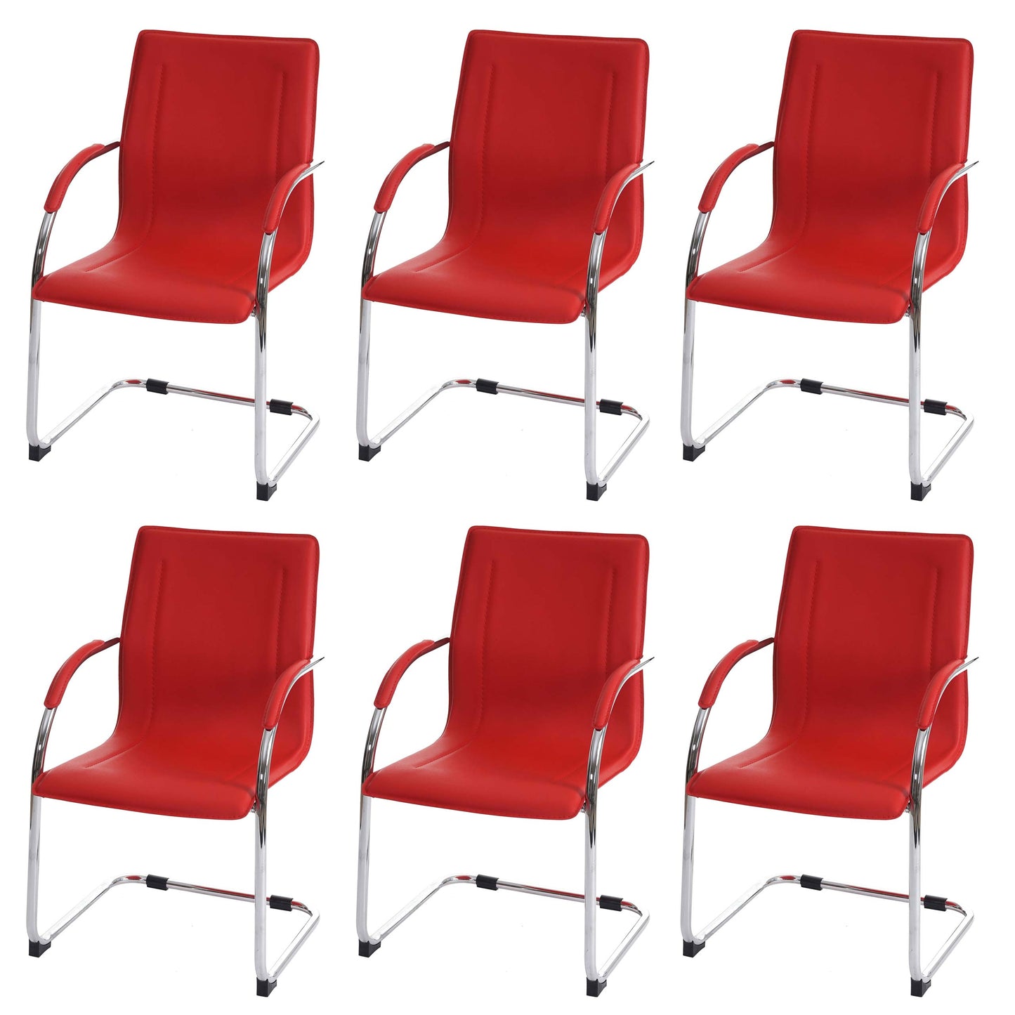 Cosmo Casa - Eetkamerstoelen set van 6 - Cantileverstijl - Staal - Rood