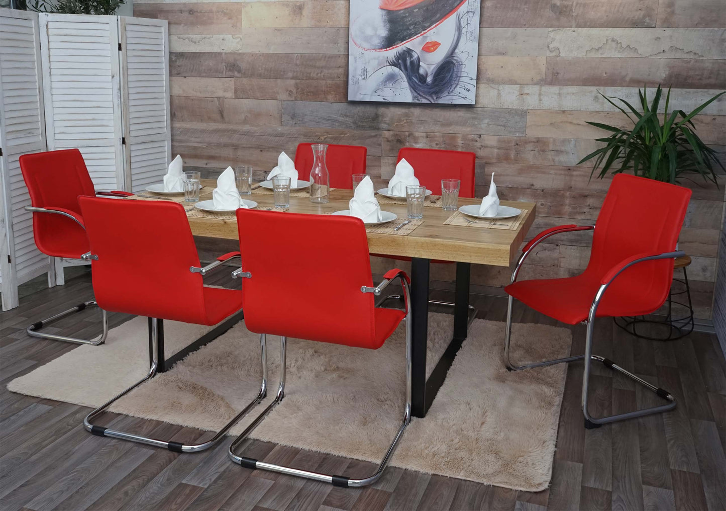 Cosmo Casa - Eetkamerstoelen set van 6 - Cantileverstijl - Staal - Rood