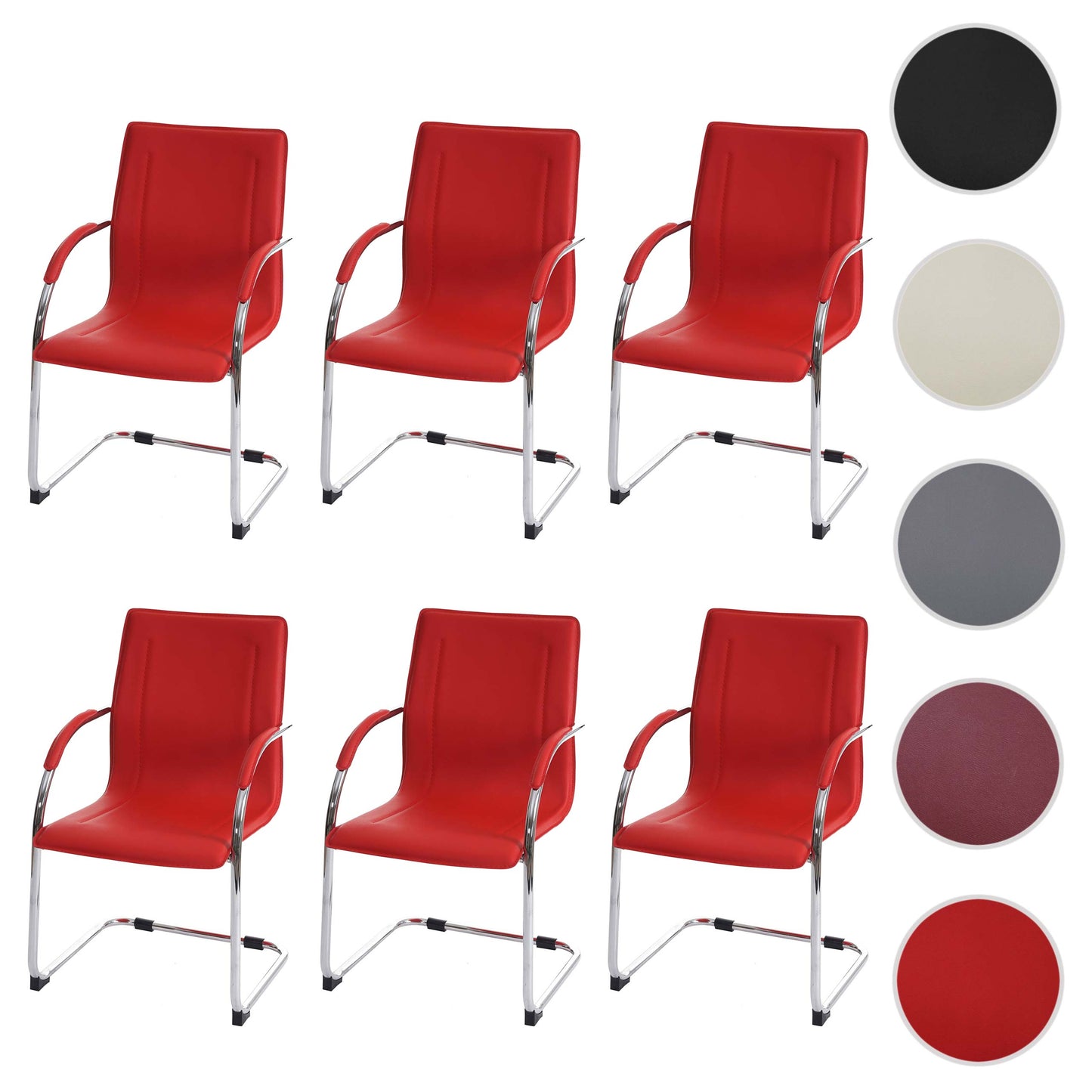 Cosmo Casa - Eetkamerstoelen set van 6 - Cantileverstijl - Staal - Rood