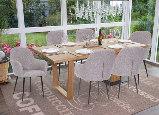 Cosmo Casa - Set van 6 Keukenstoelen - Retro - Textiel - Grijs & Zwart