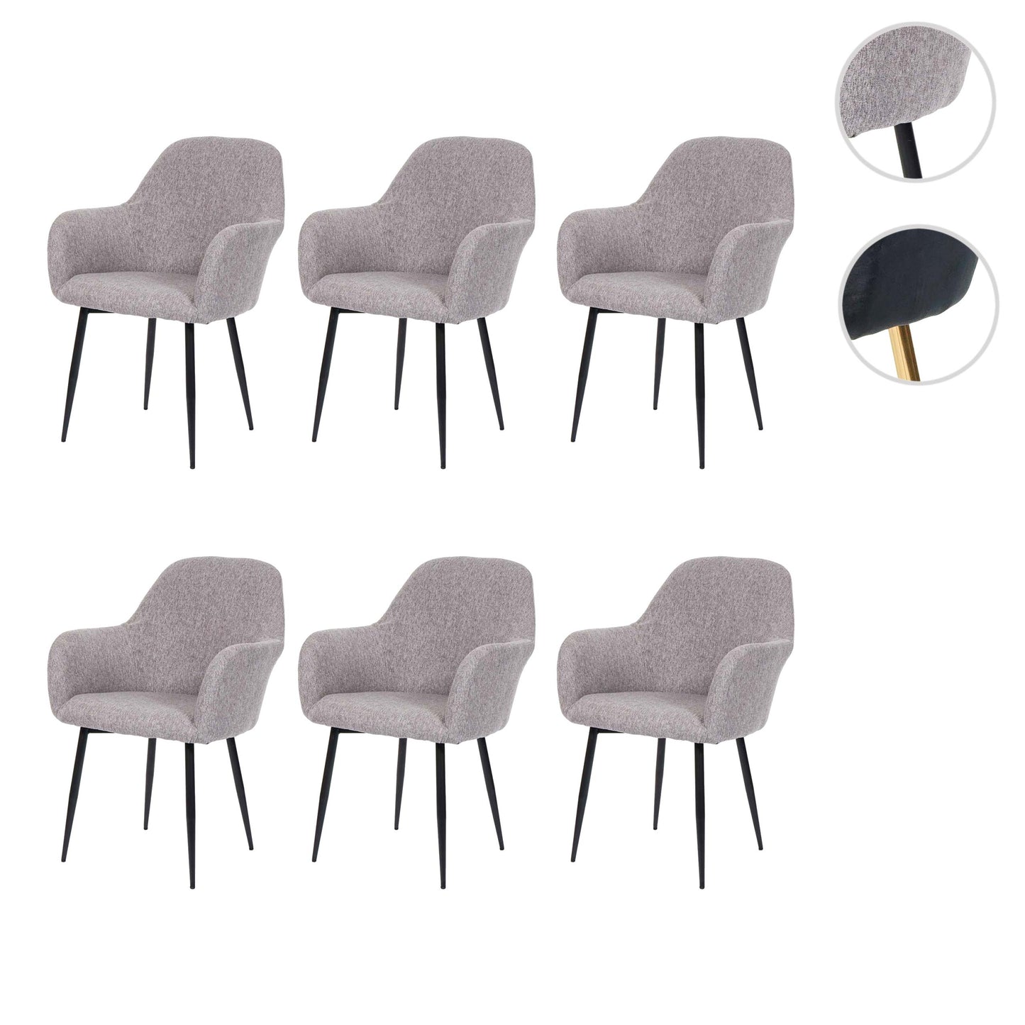 Cosmo Casa - Set van 6 Keukenstoelen - Retro - Textiel - Grijs & Zwart