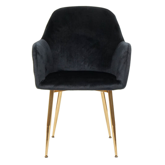 Cosmo Casa - Set van 6 Keukenstoelen - Retro - Fluweel - Zwart & Goud