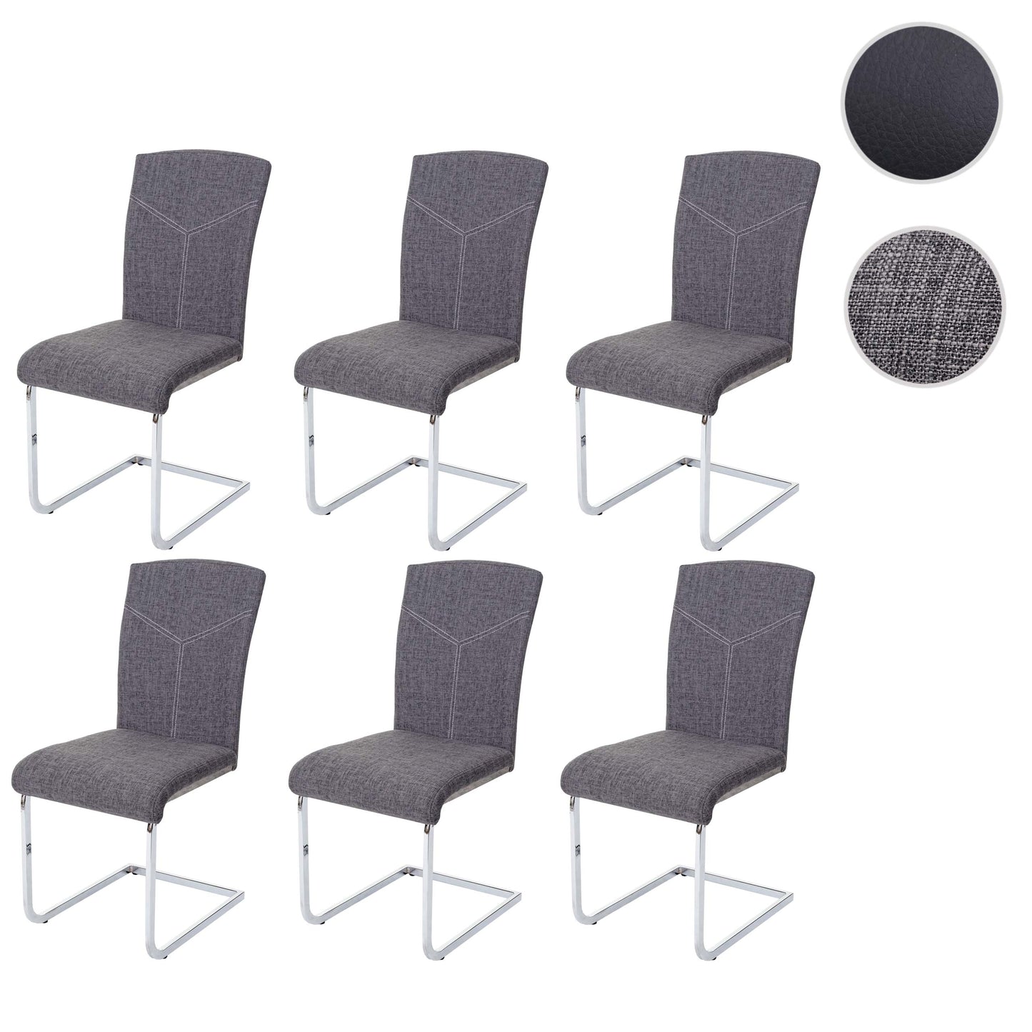 Cosmo Casa - Set van 6 Eetkamerstoelen - Cantilever - Textiel - Grijs
