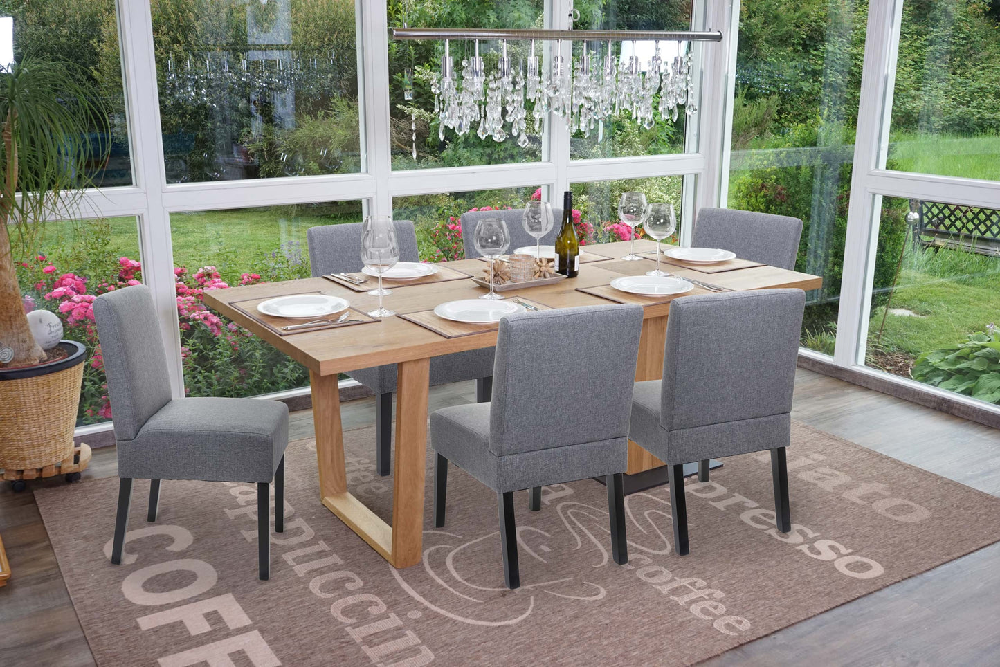 Cosmo Casa - Set van 6 Eetkamerstoelen - Lounge - Textiel - Donkergrijs