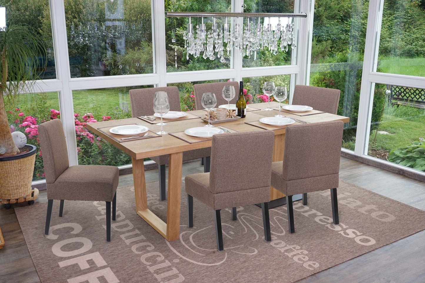 Cosmo Casa - Set van 6 Eetkamerstoelen - Lounge - Textiel - Bruin