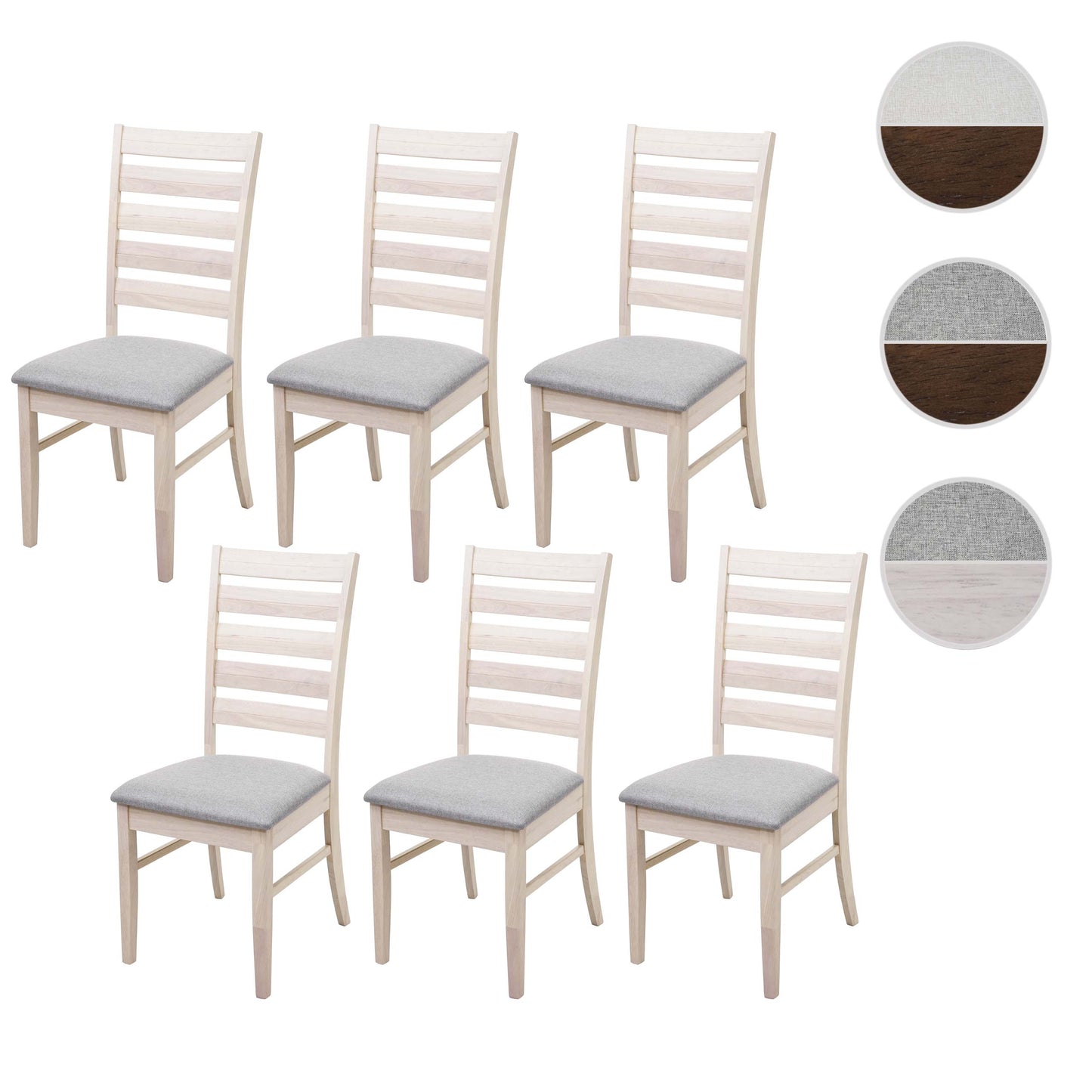 Cosmo Casa - Set van 6 Keukenstoelen - Licht frame - Hout & Textiel - Grijs