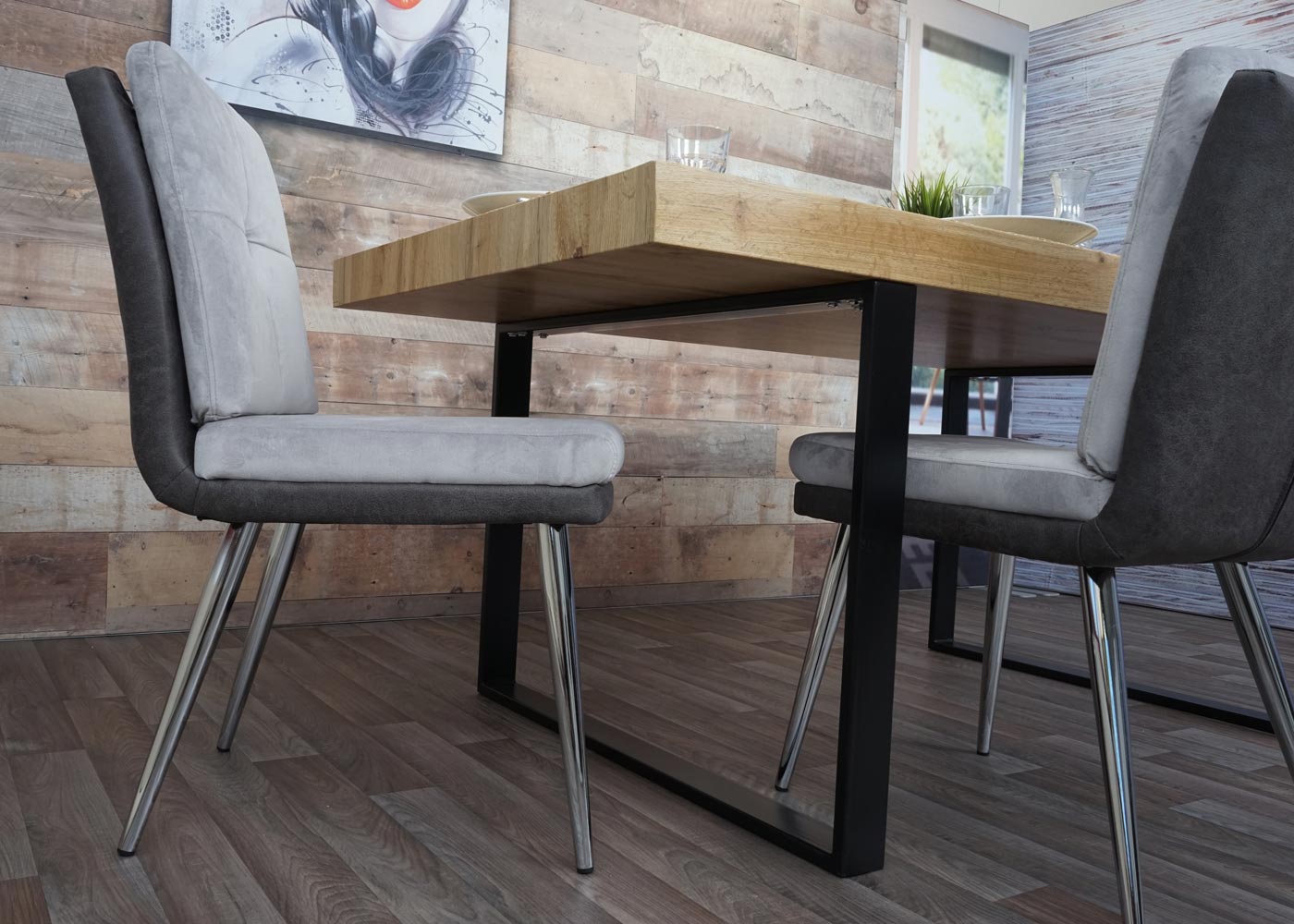 Cosmo Casa - Set van 2 Eetkamerstoelen - Gestoffeerd - Kunstleer - Grijs