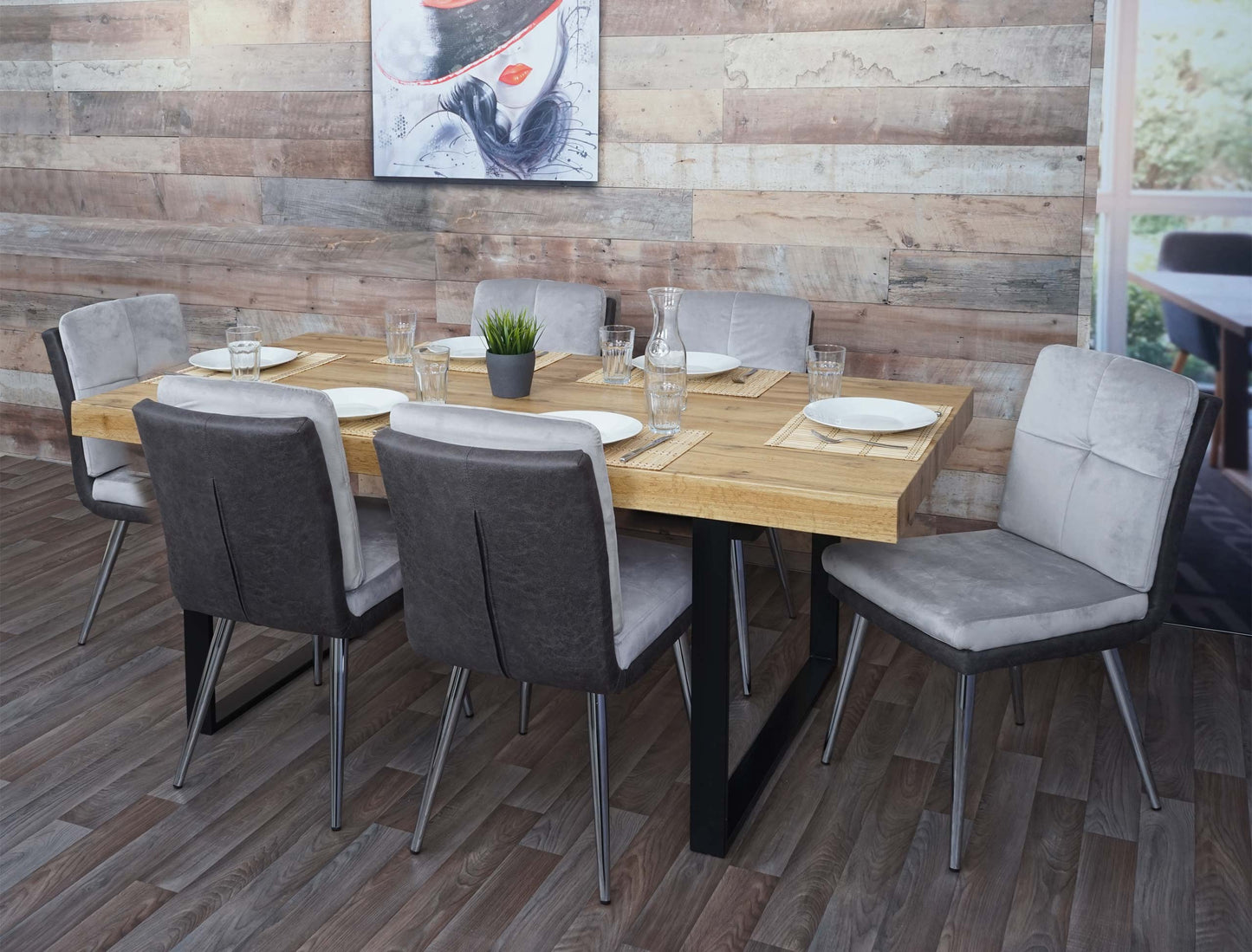 Cosmo Casa - Set van 2 Eetkamerstoelen - Gestoffeerd - Kunstleer - Grijs